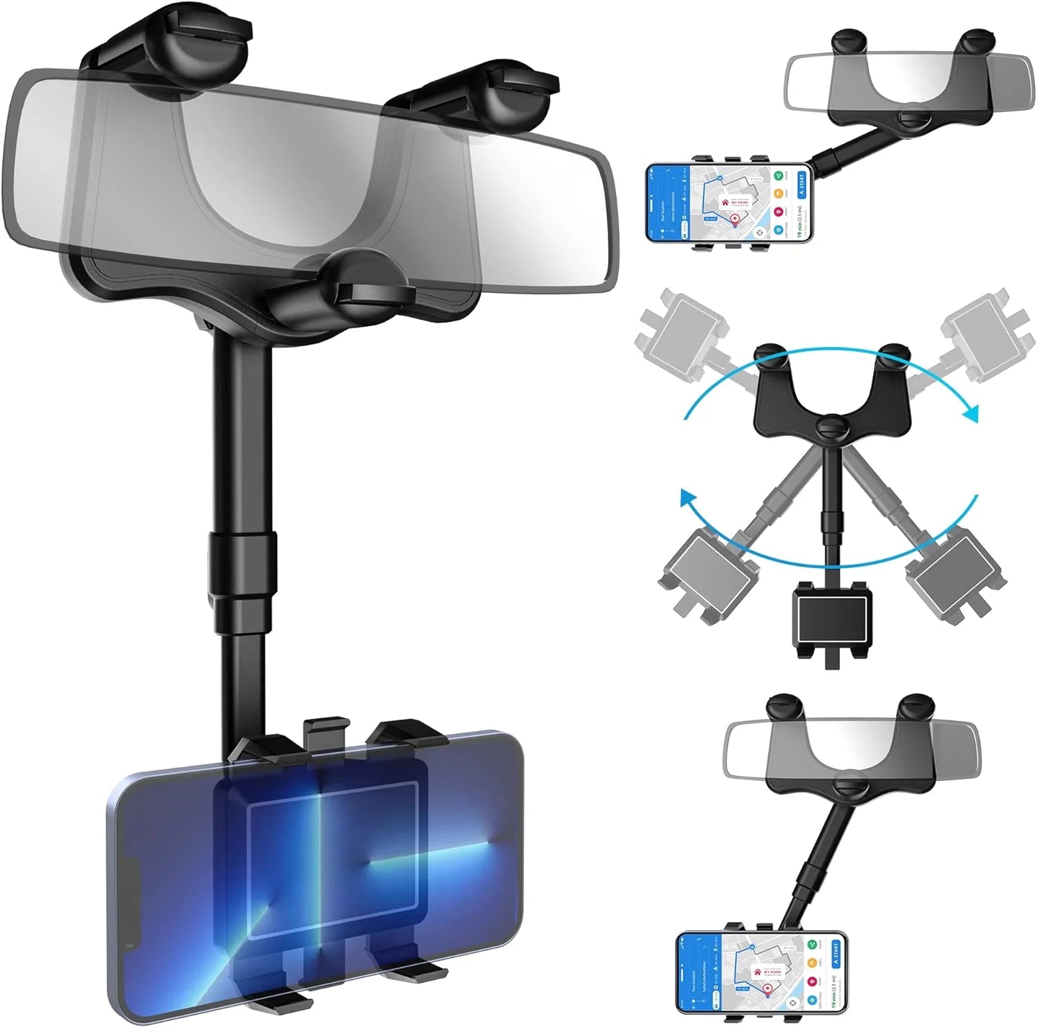 Uchwyt na Telefon do Samochodu na Lusterko Wsteczne – Regulacja 360° i Stabilne Mocowanie 0