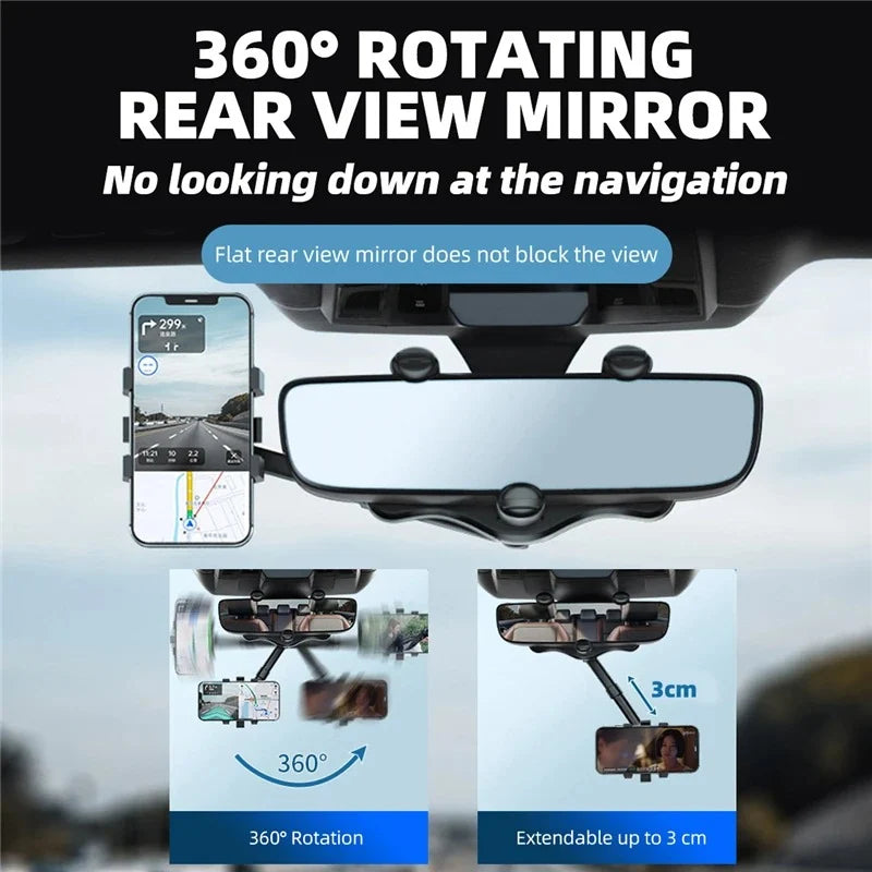 Uchwyt na Telefon do Samochodu na Lusterko Wsteczne – Regulacja 360° i Stabilne Mocowanie 1