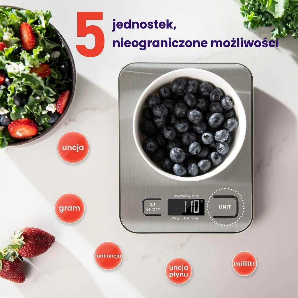 Waga Kuchenna Elektroniczna do 5 kg z Wyświetlaczem LCD – Dokładność 1 g, Funkcja Tarowania 6