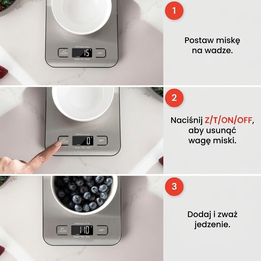 Waga Kuchenna Elektroniczna do 5 kg z Wyświetlaczem LCD – Dokładność 1 g, Funkcja Tarowania 5