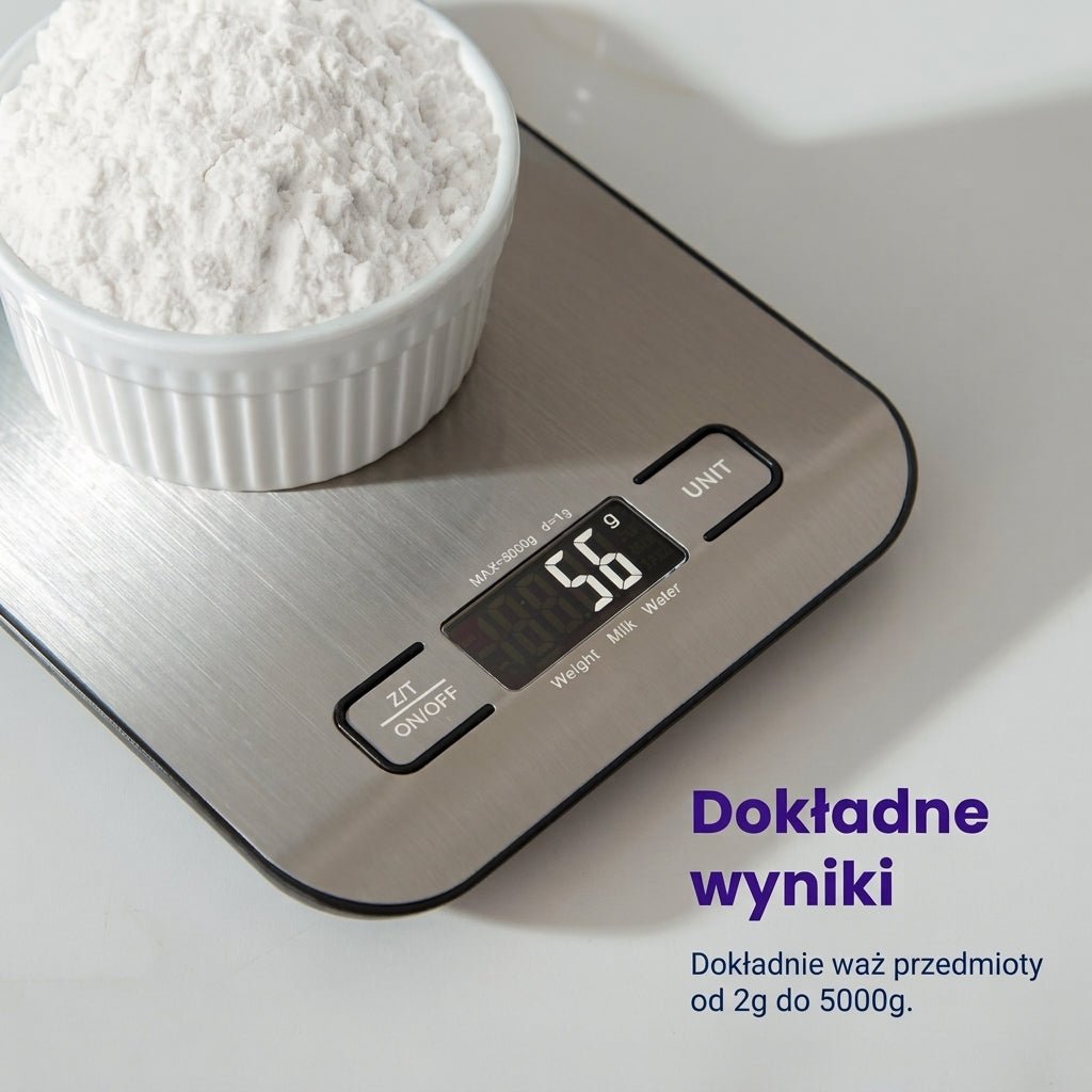Waga Kuchenna Elektroniczna do 5 kg z Wyświetlaczem LCD – Dokładność 1 g, Funkcja Tarowania 7