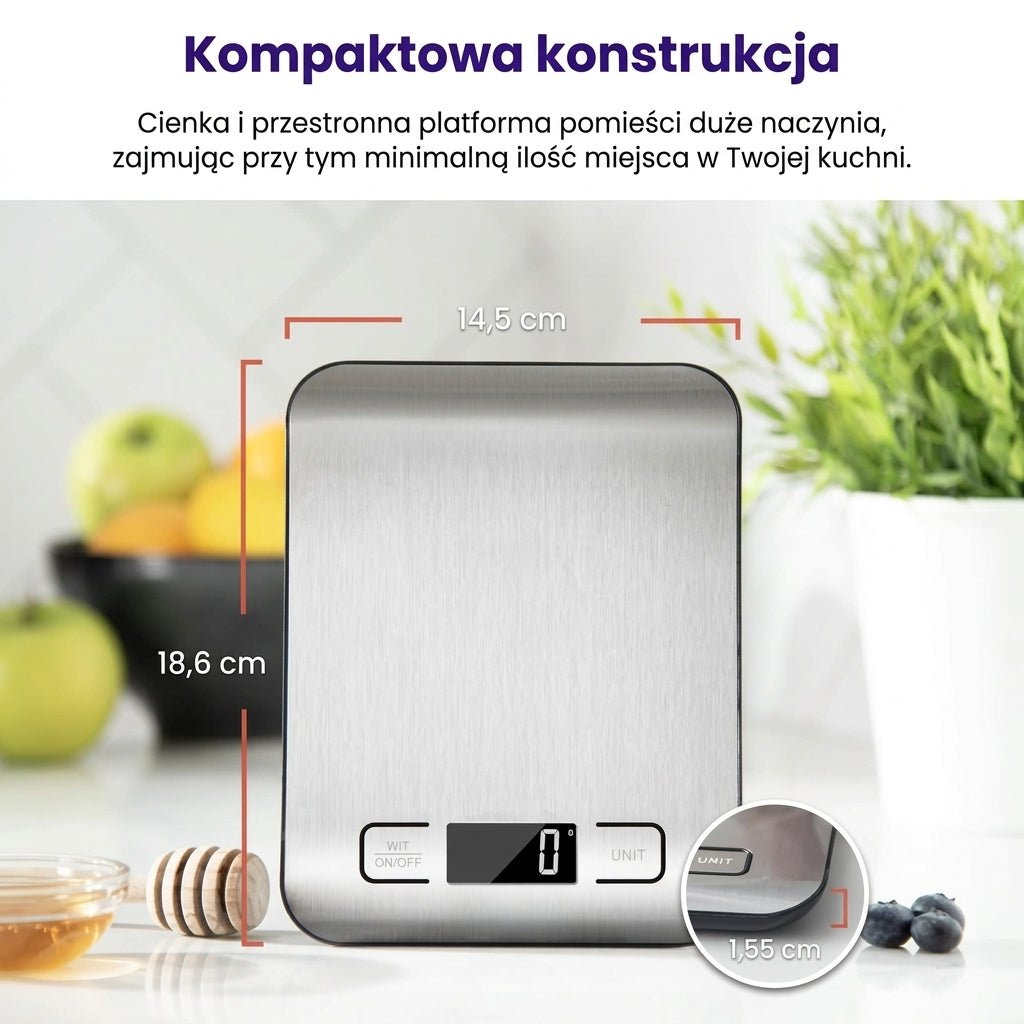 Waga Kuchenna Elektroniczna do 5 kg z Wyświetlaczem LCD – Dokładność 1 g, Funkcja Tarowania 4