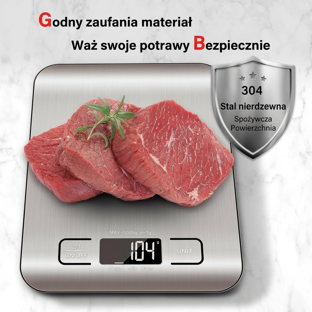 Waga Kuchenna Elektroniczna do 5 kg z Wyświetlaczem LCD – Dokładność 1 g, Funkcja Tarowania 8