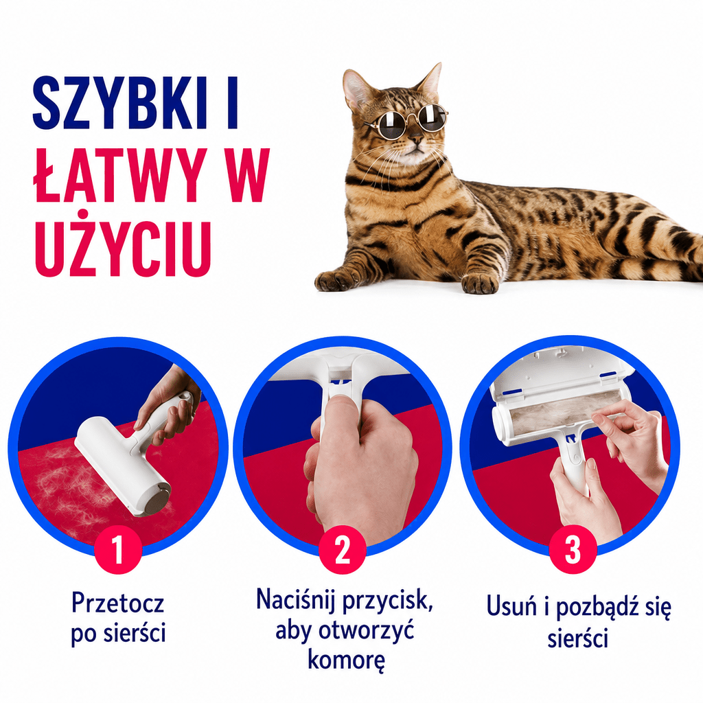 Wałek Do Usuwania Sierści Zwierząt – Elektrostatyczny, Wielokrotnego Użytku, Przenośny