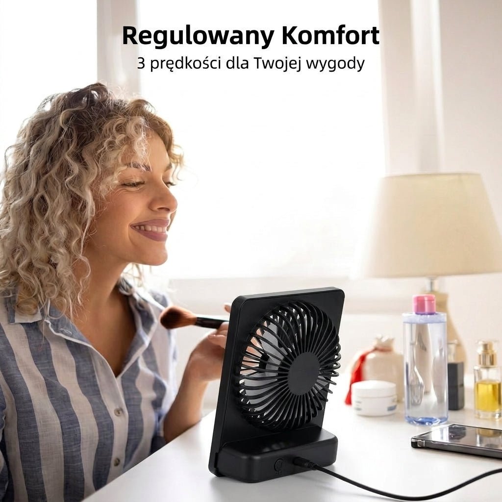Wentylator Biurkowy Cichy z Obrotową Głowicą – Kompaktowy, 3 Poziomy Prędkości 6