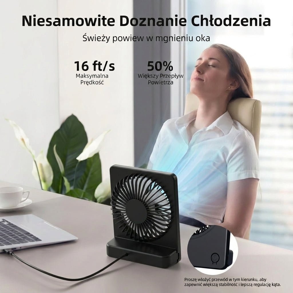 Wentylator Biurkowy Cichy z Obrotową Głowicą – Kompaktowy, 3 Poziomy Prędkości 7