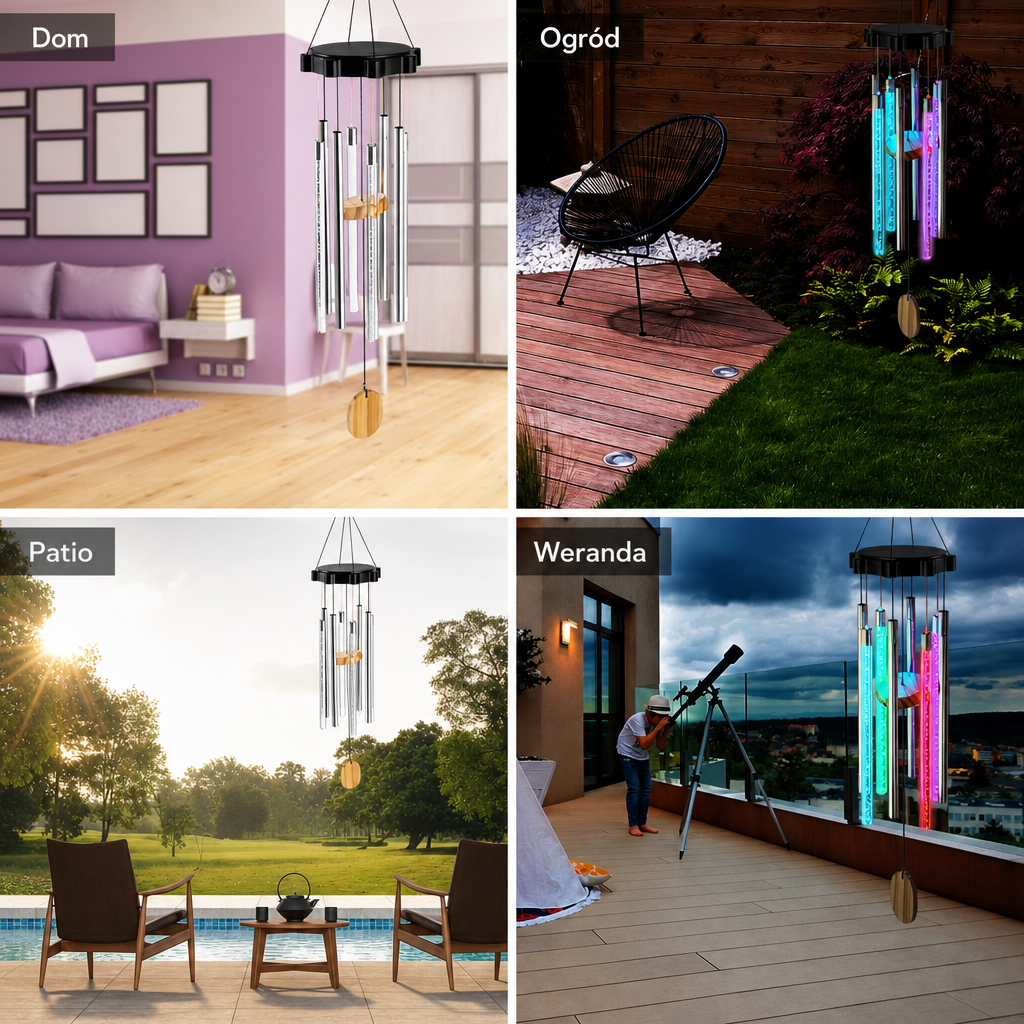 Wiatraki LED Zasilane Energią Słoneczną – Wodoodporne Dzwonki do Ogrodu i Patio
