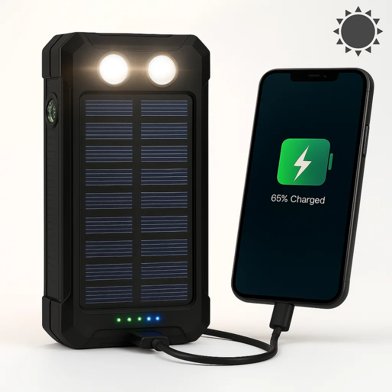Wodoodporny Powerbank 500000 mAh z Ładowaniem Słonecznym - Idealny do Użytku na Zewnątrz 0