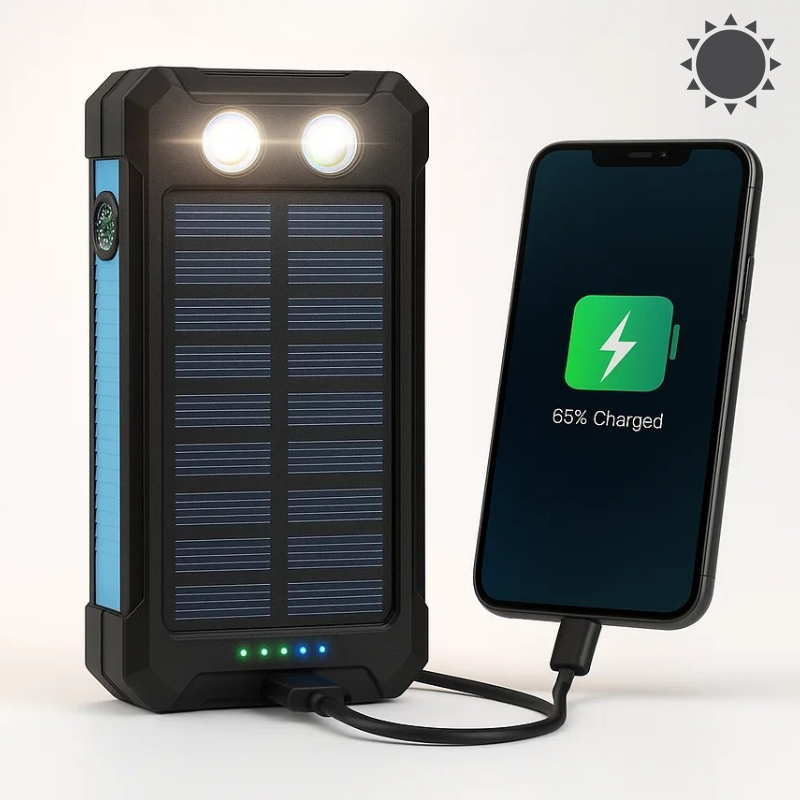 Wodoodporny Powerbank 500000 mAh z Ładowaniem Słonecznym - Idealny do Użytku na Zewnątrz 1