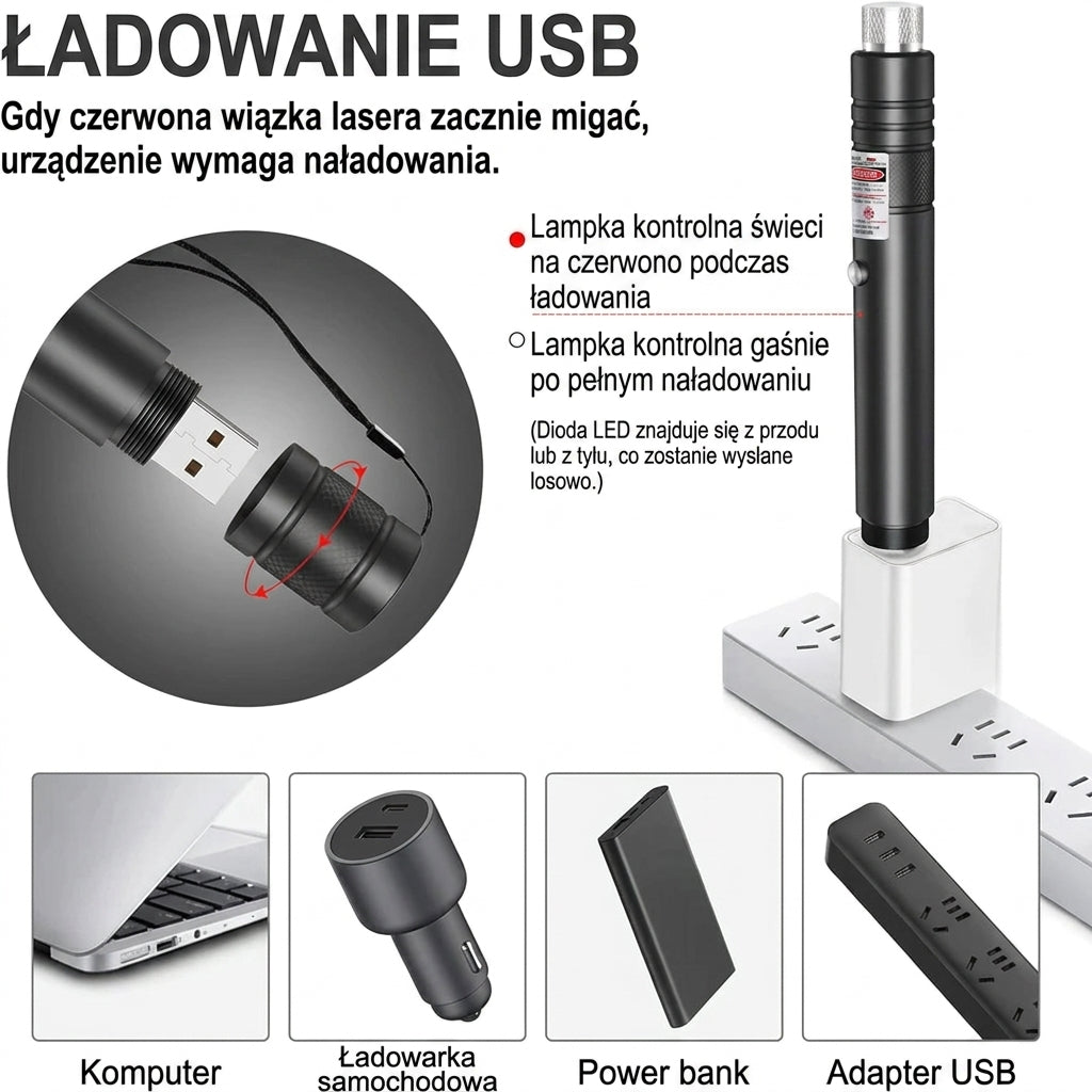 Wskaźnik Laserowy Zielony Dalekiego Zasięgu z Wbudowaną Baterią – Efekt Gwiaździstego Nieba 3