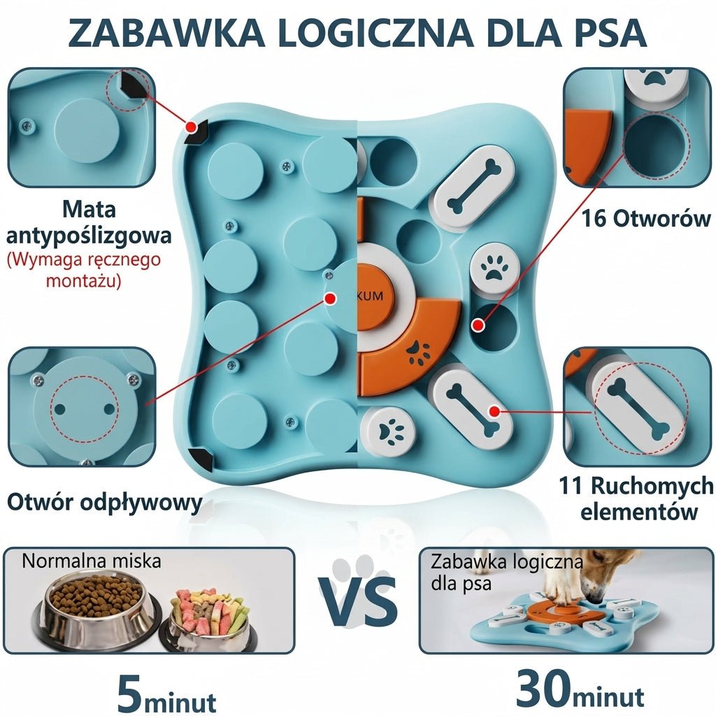 Zabawka Interaktywna dla Psów z Układanką i Smakołykami – Antypoślizgowa 21,5 cm 6