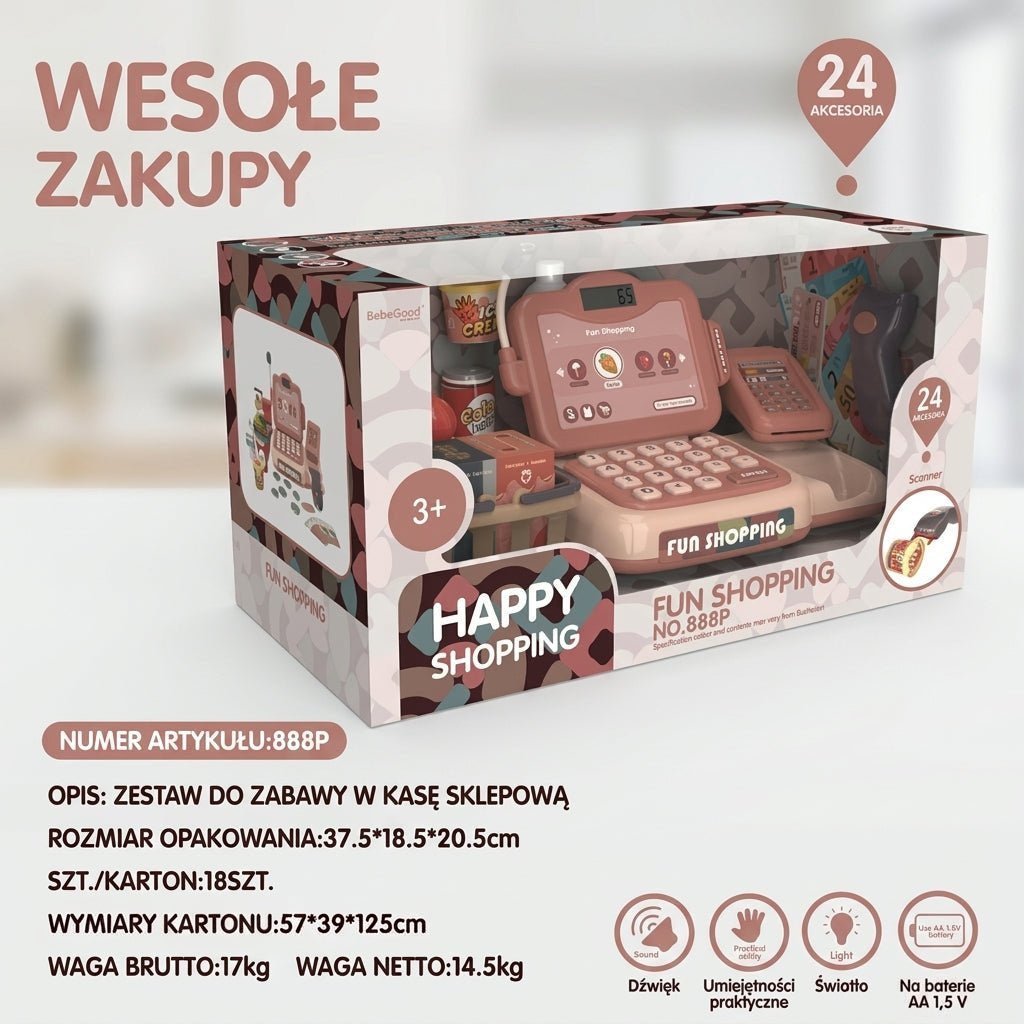 Zabawka edukacyjna dla 3 latka – Kasa fiskalna z akcesoriami do nauki liczenia i zabawy 3