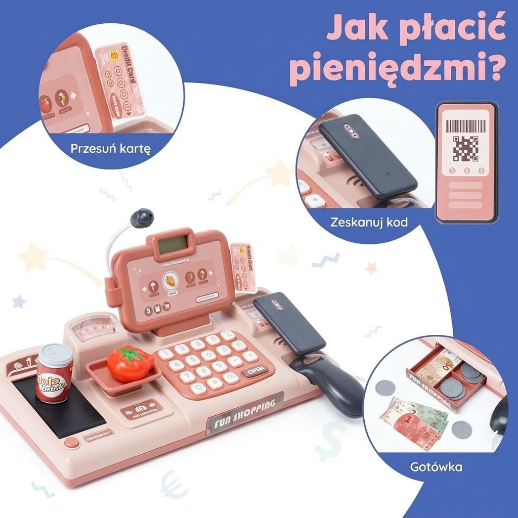 Zabawka edukacyjna dla 3 latka – Kasa fiskalna z akcesoriami do nauki liczenia i zabawy 7