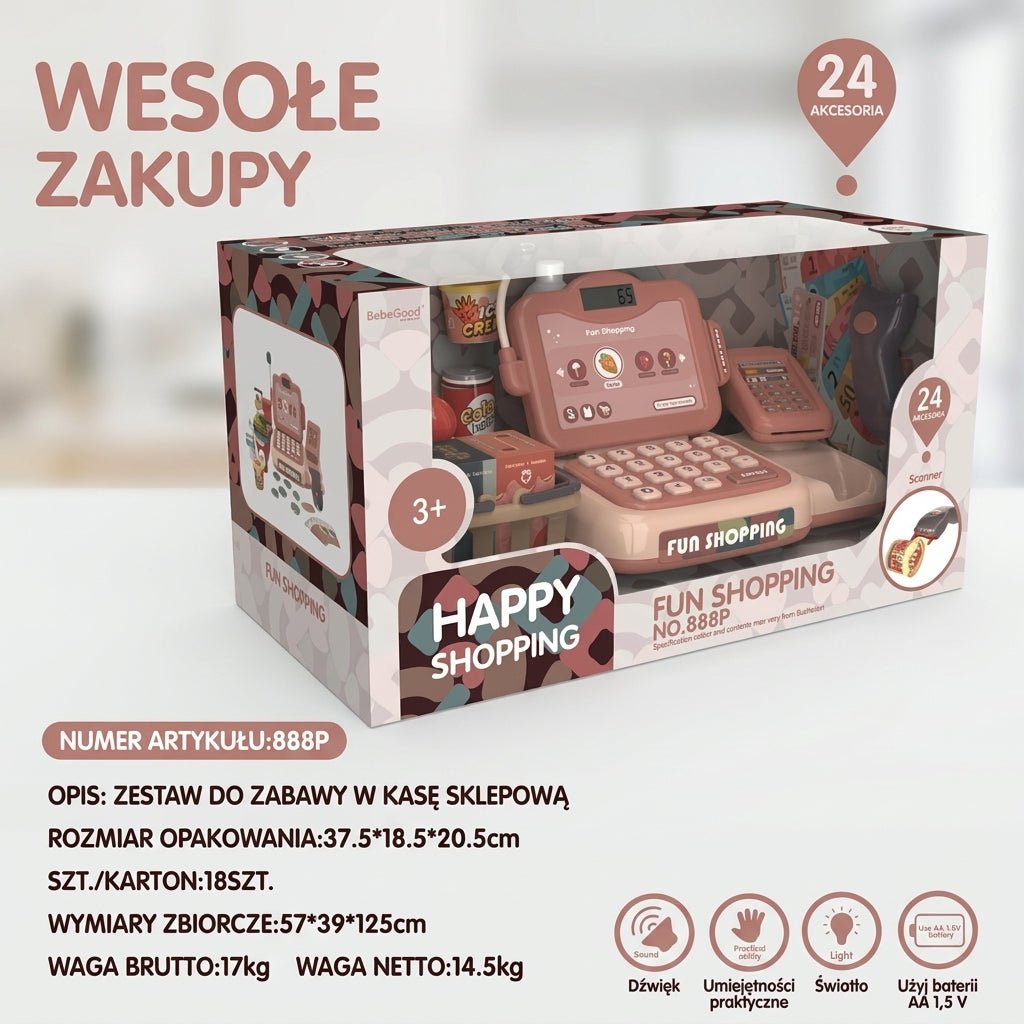 Zabawka edukacyjna dla 3 latka – Kasa fiskalna z akcesoriami do nauki liczenia i zabawy 3