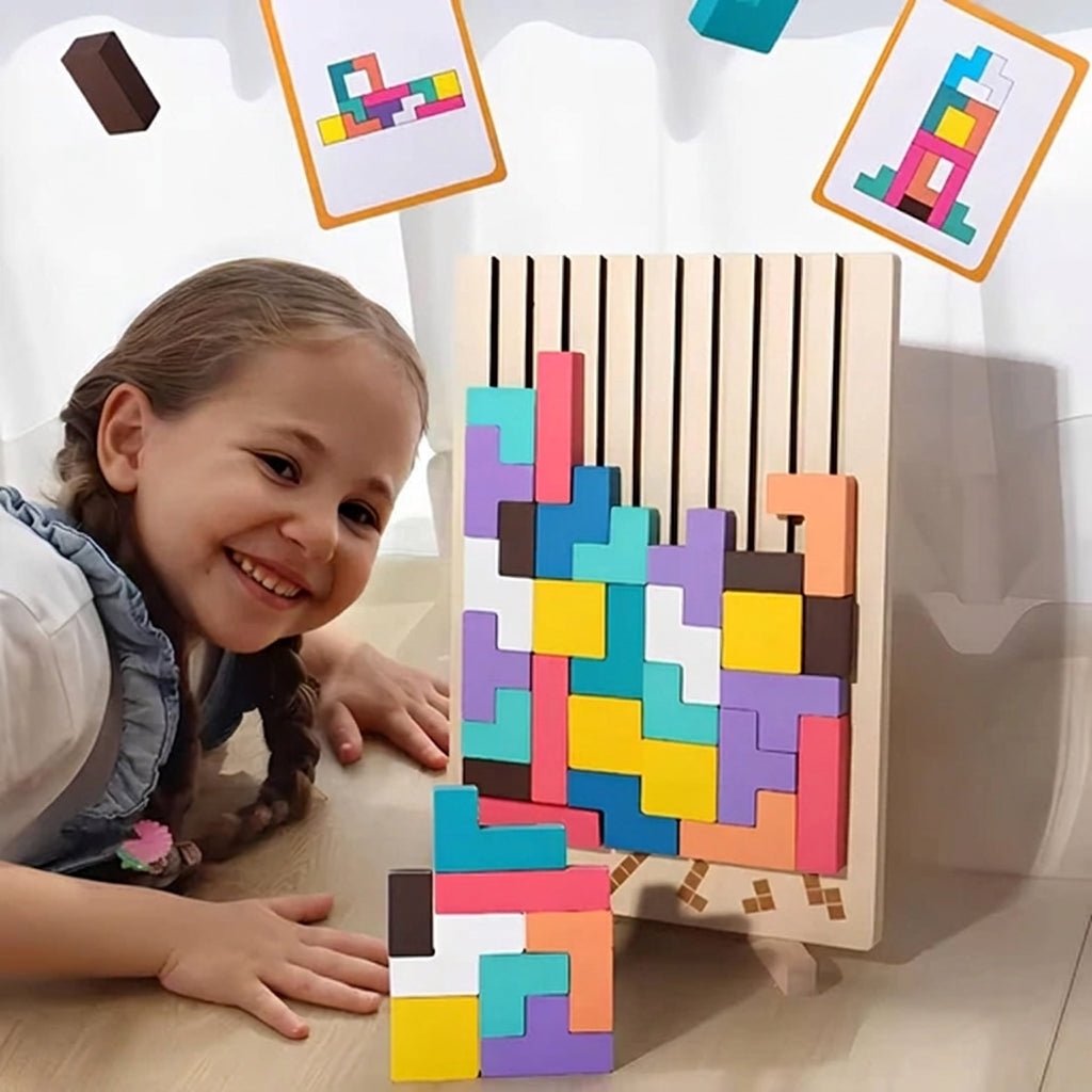 Zabawki Montessori Klocki Drewniane Edukacyjne z Kartami – 42 Elementy do Nauki i Zabawy 1