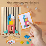 Zabawki Montessori Klocki Drewniane Edukacyjne z Kartami – 42 Elementy do Nauki i Zabawy 