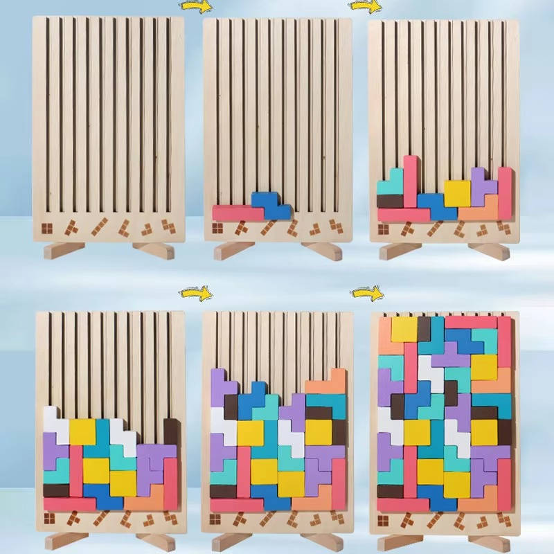 Zabawki Montessori Klocki Drewniane Edukacyjne z Kartami – 42 Elementy do Nauki i Zabawy 3