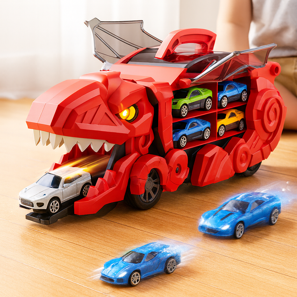 Zabawki dla Dzieci - Ciężarówka z Dinozaurem i 2 Mini Samochodziki z LED 3