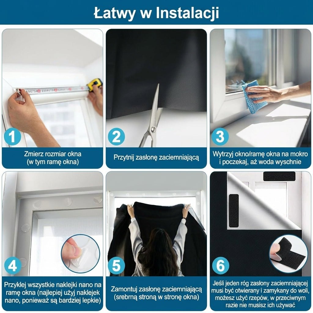Zaciemniająca Osłona Okna Samoprzylepna – 100% Blokada Światła, Materiał Poliester 8