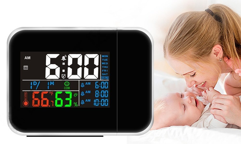 Zegar Projekcyjny z Wyświetlaczem LCD – Pomiar Temperatury i Wilgotności, Trzy Alarmy 1