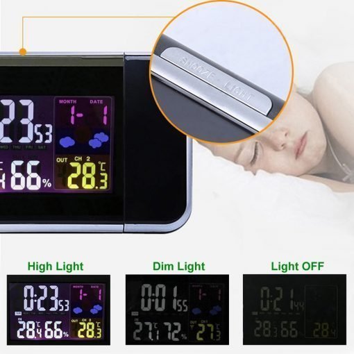 Zegar Projekcyjny z Wyświetlaczem LCD – Pomiar Temperatury i Wilgotności, Trzy Alarmy 3