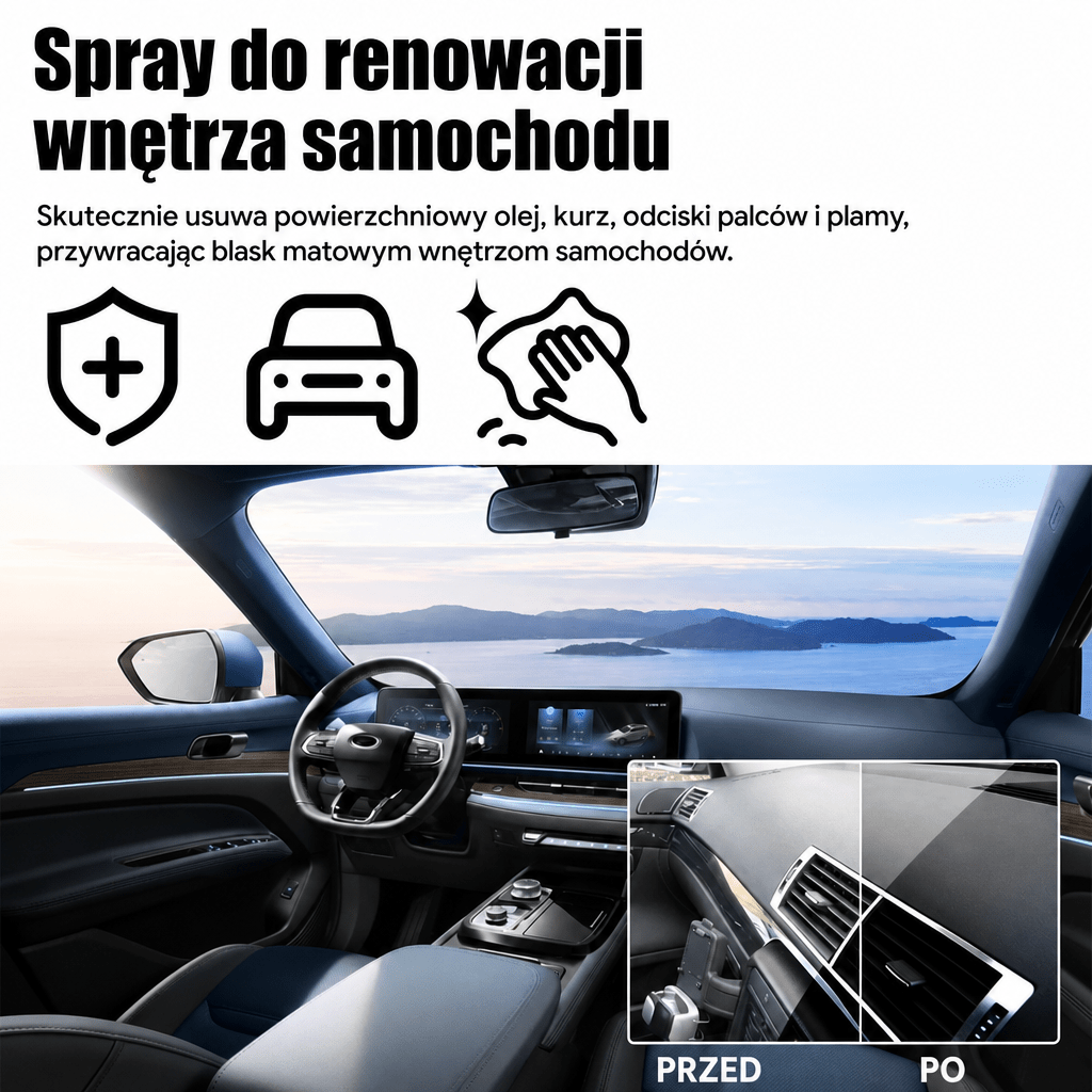 Zestaw Do Czyszczenia Wnętrza Samochodu – 3 Sztuki, Szybkoschnący Spray do Skóry i Plastiku