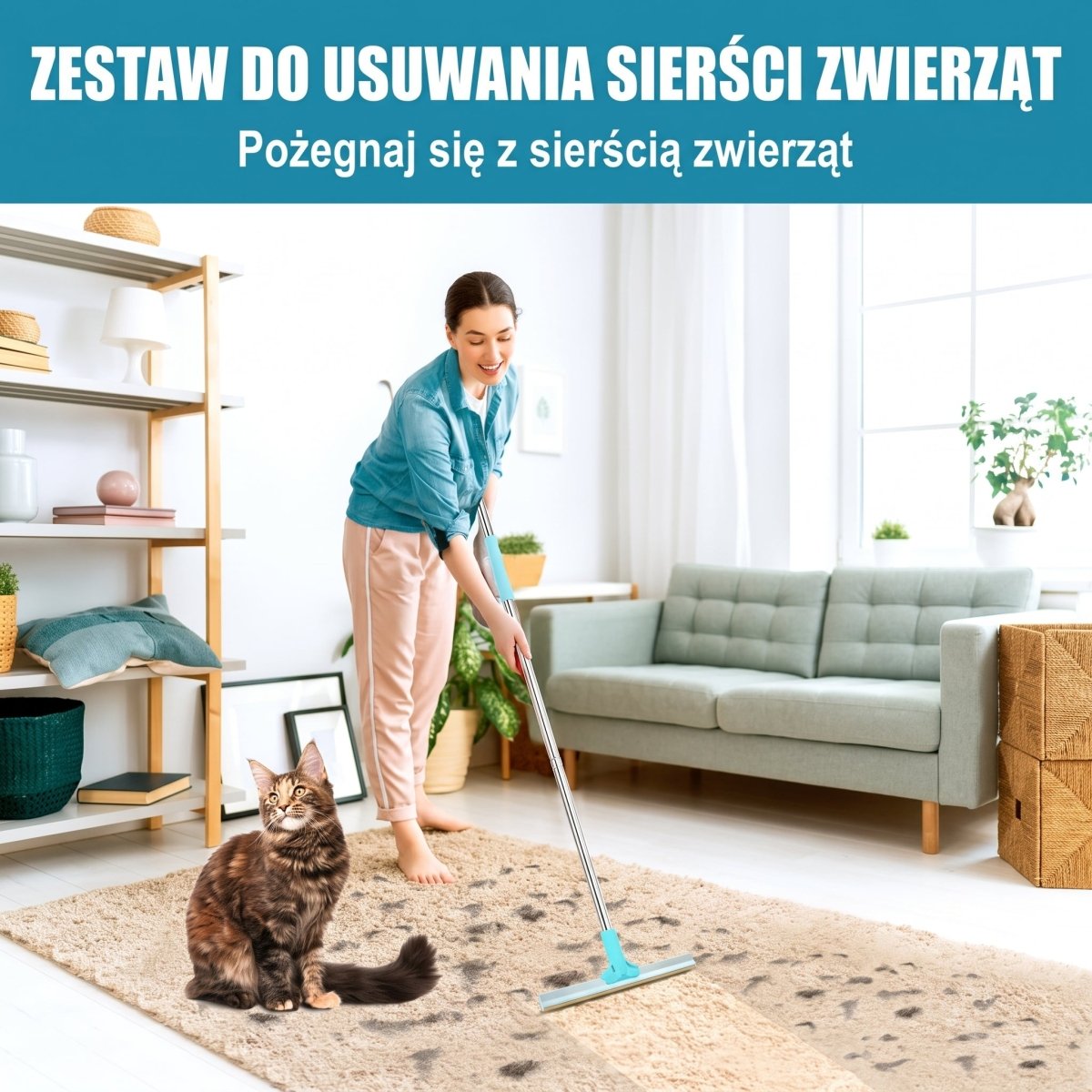 Zestaw Narzędzi Do Usuwania Sierści Zwierząt – 3 Elementy z Regulowanym Uchwytem 71-142 cm