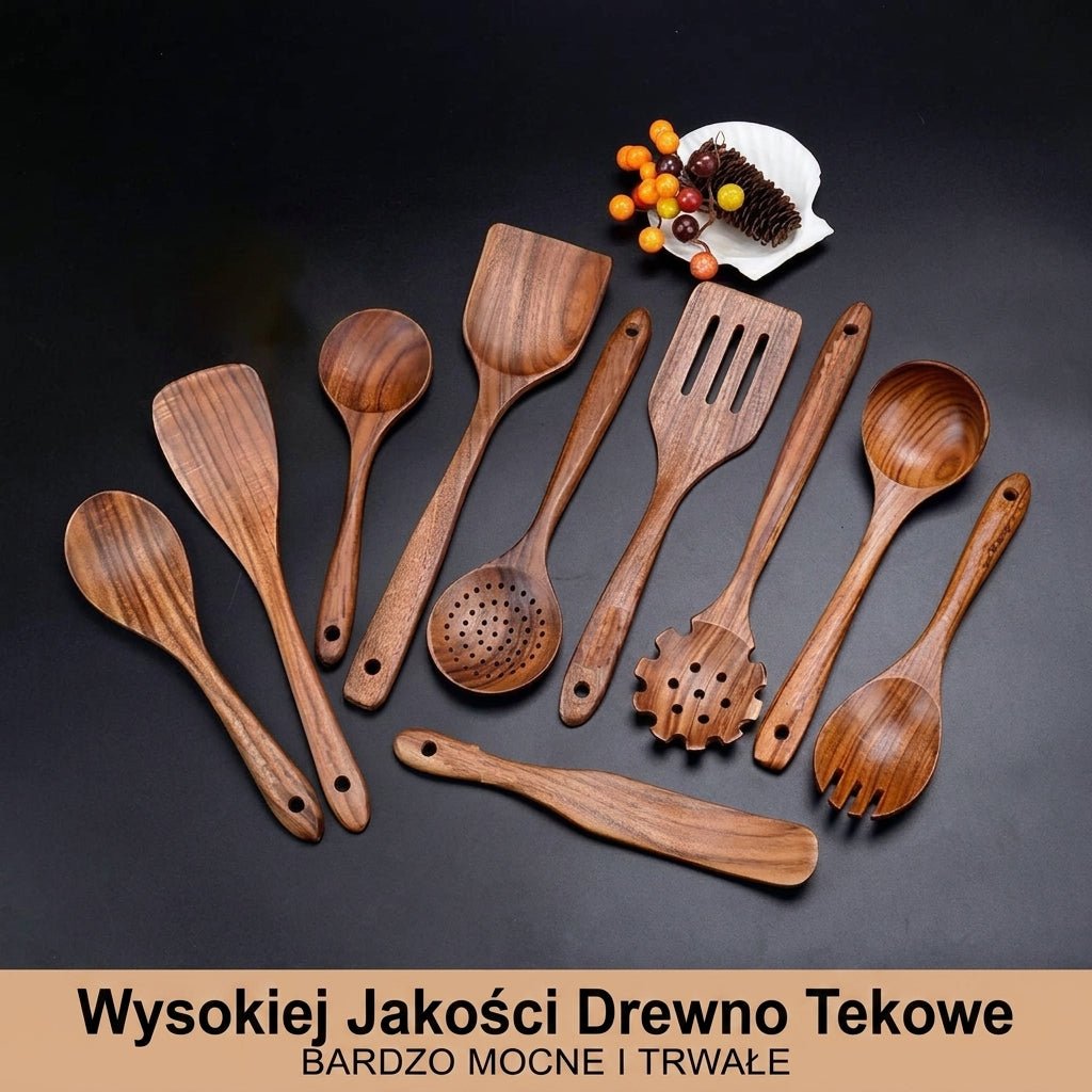 Zestaw Narzędzi Kuchennych z Drewna Tekowego – Odporne i Trwałe do Codziennego Gotowania 8