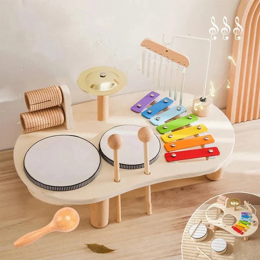 Zestaw Perkusyjny dla Dzieci Montessori z Bębnem i Ksylofonem – Bezpieczne Instrumenty do Nauki Muzyki 0