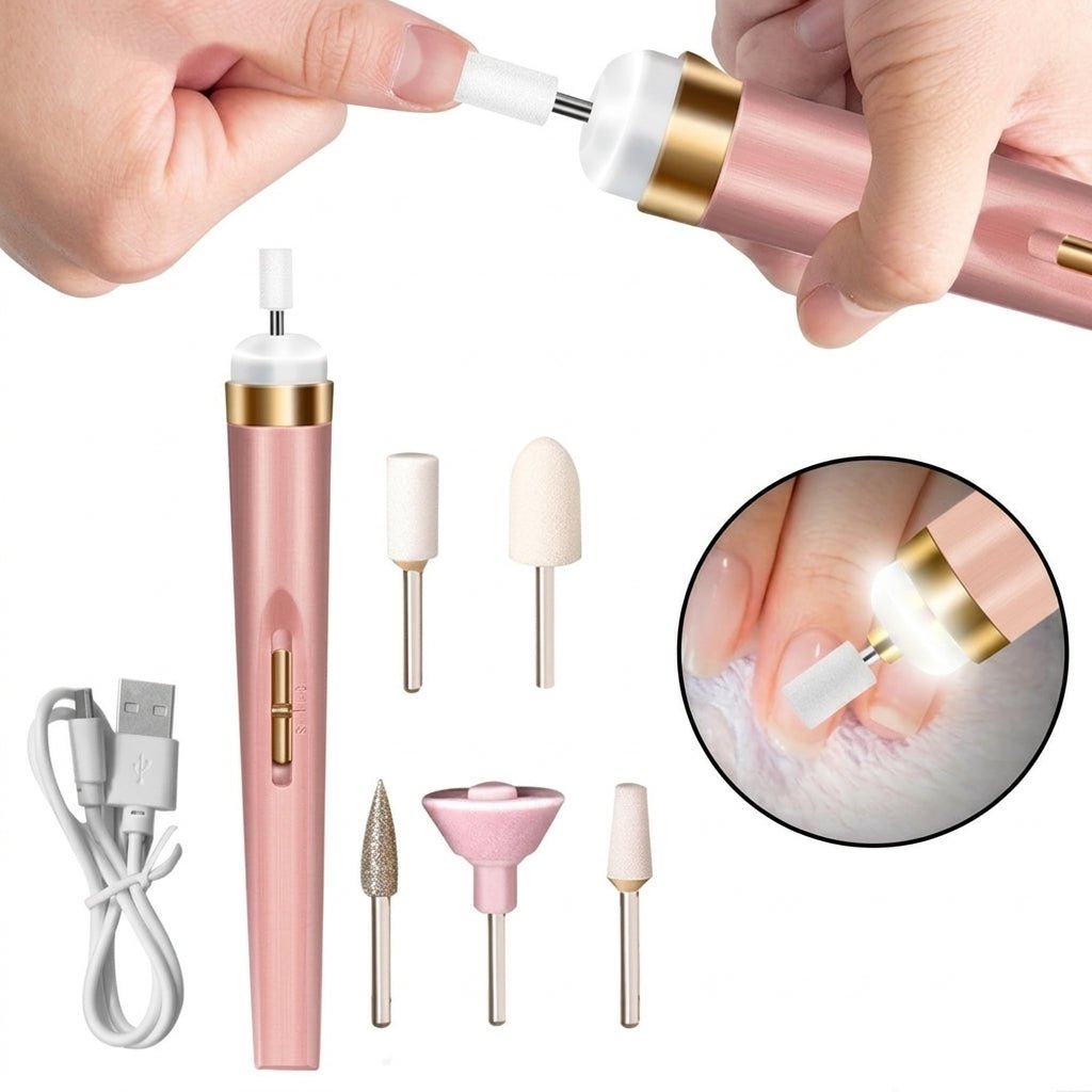 Zestaw do Manicure Elektryczny Bezprzewodowy z Regulacją Prędkości – 5 Końcówek, Oświetlenie LED 1