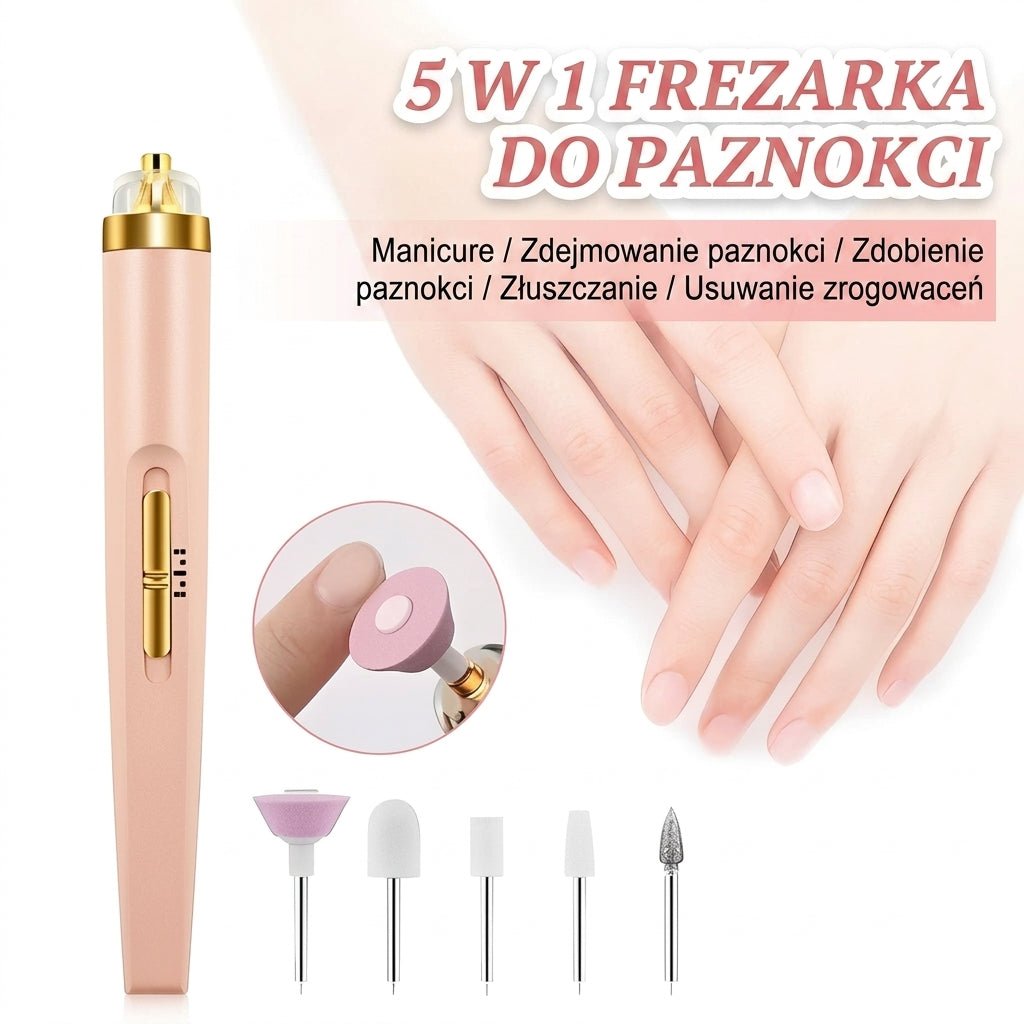 Zestaw do Manicure Elektryczny Bezprzewodowy z Regulacją Prędkości – 5 Końcówek, Oświetlenie LED 3