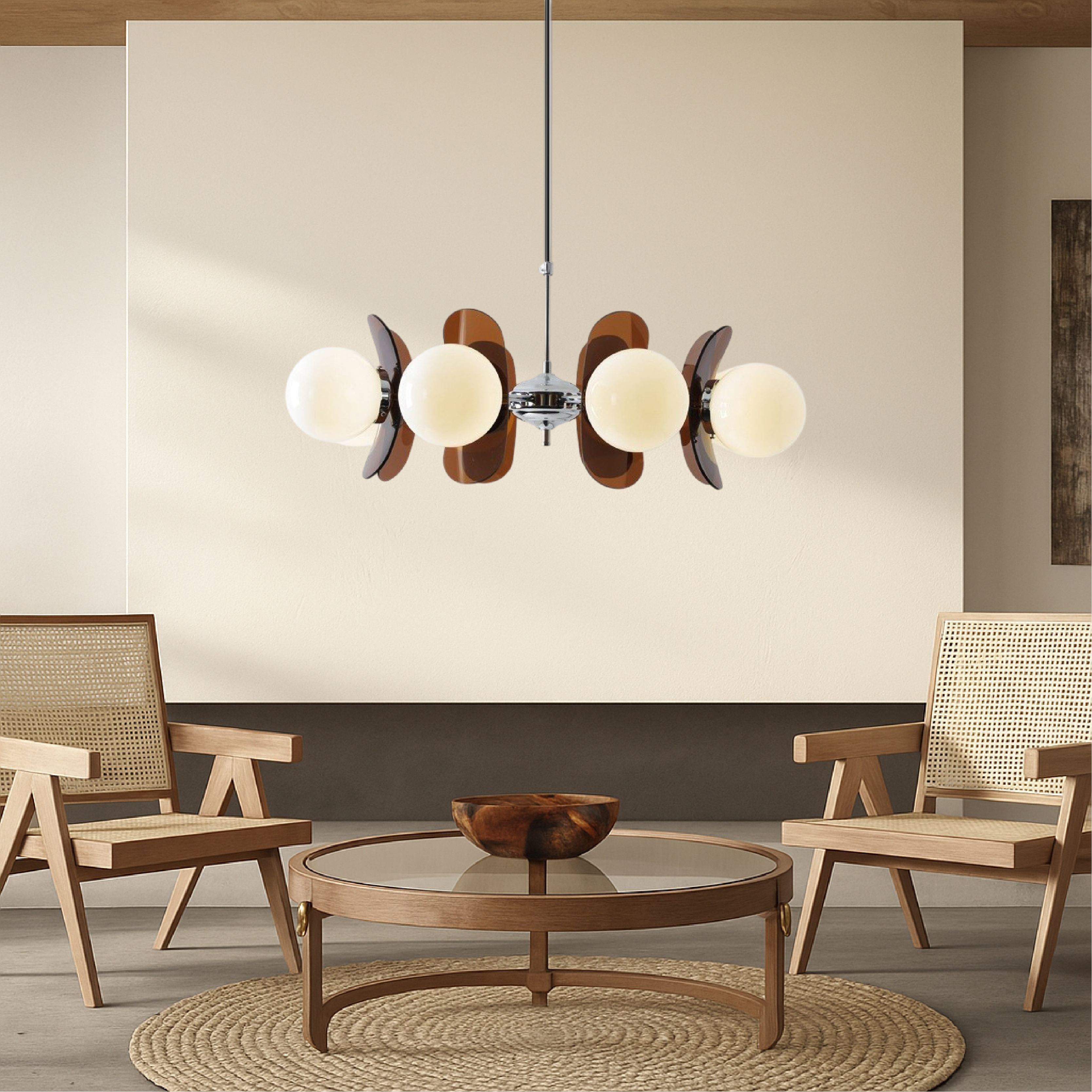 Żyrandol Bauhaus - 5-Głowicowy Żyrandol Do Salonu z Opalowym Szkłem