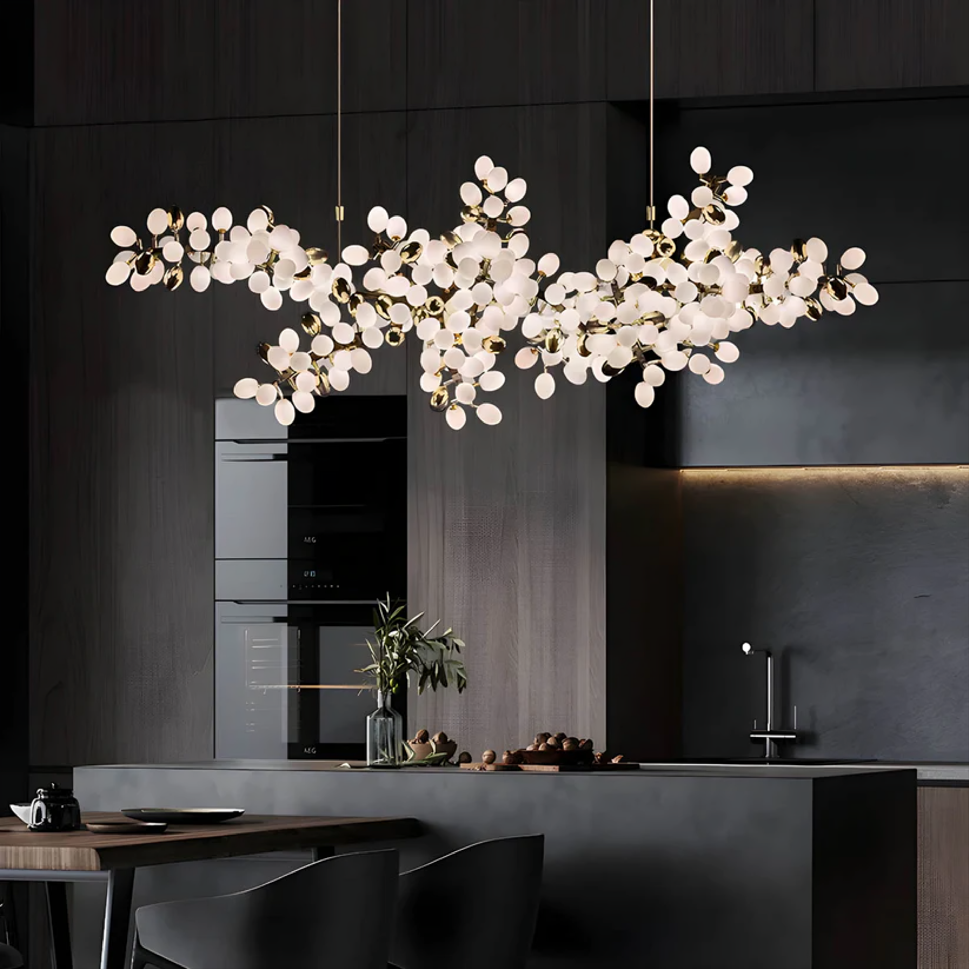 Żyrandol Kryształowy LED Do Salonu - Kwiatowy Design, Regulowana Wysokość, Eleganckie Oświetlenie 2