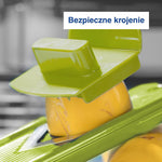 Zbliżenie zielonego uchwytu na cytrynie na krajalnicy kuchennej.