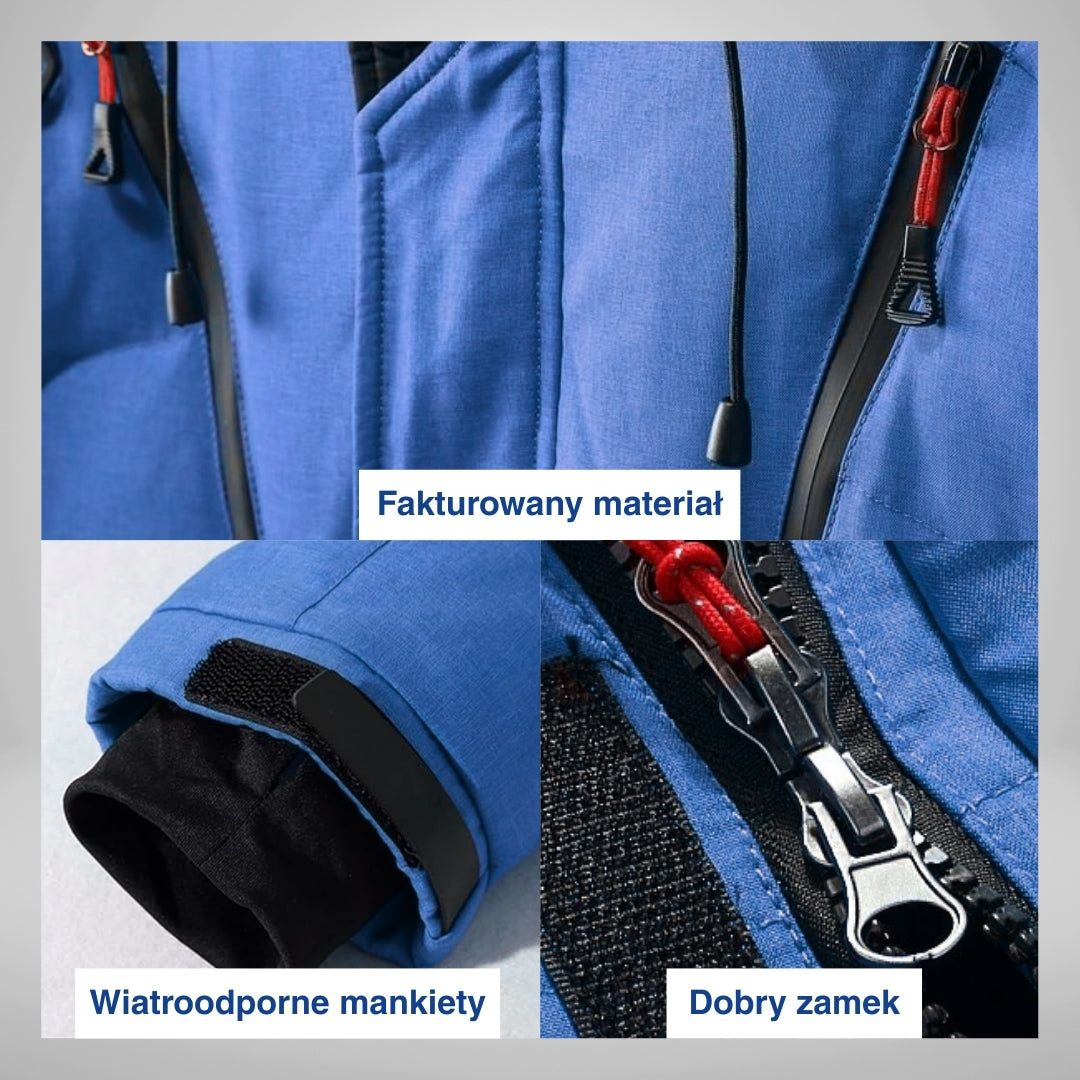 Kurtka puchowa izolowana – tkanina strukturalna, wysokiej jakości zamek i wiatroszczelne mankiety