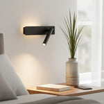 Obrotowy kinkiet LED do sypialni – regulowana jasność, metal, czarny, przy stoliku do czytania