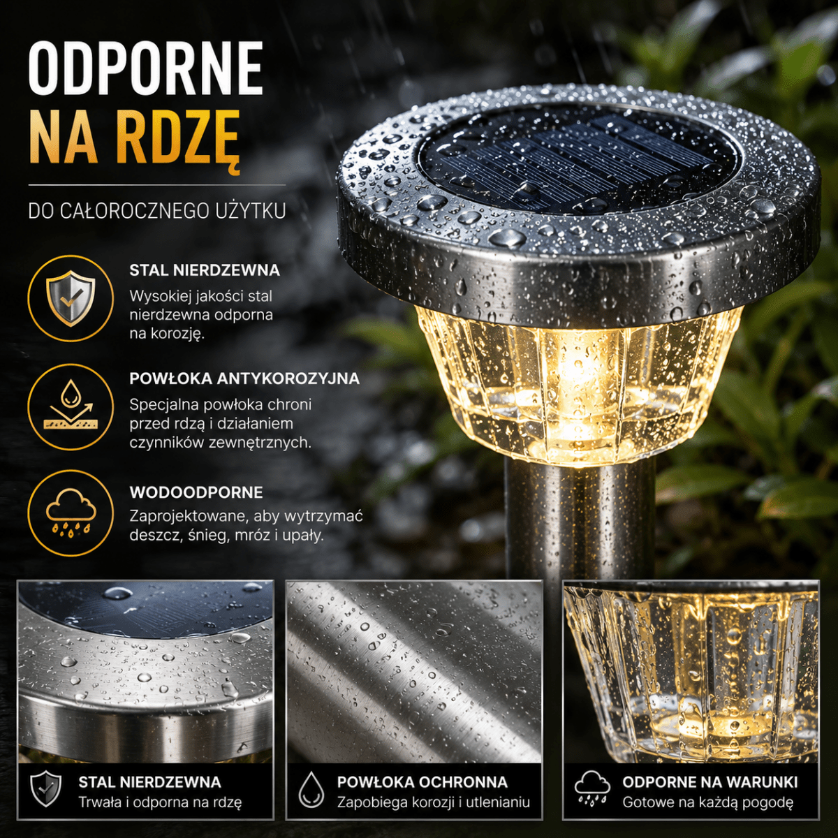 odporne na rdzę lampy solarne zewnętrzne z automatycznym przełączaniem – zestaw 4 szt., odporne na rdzę