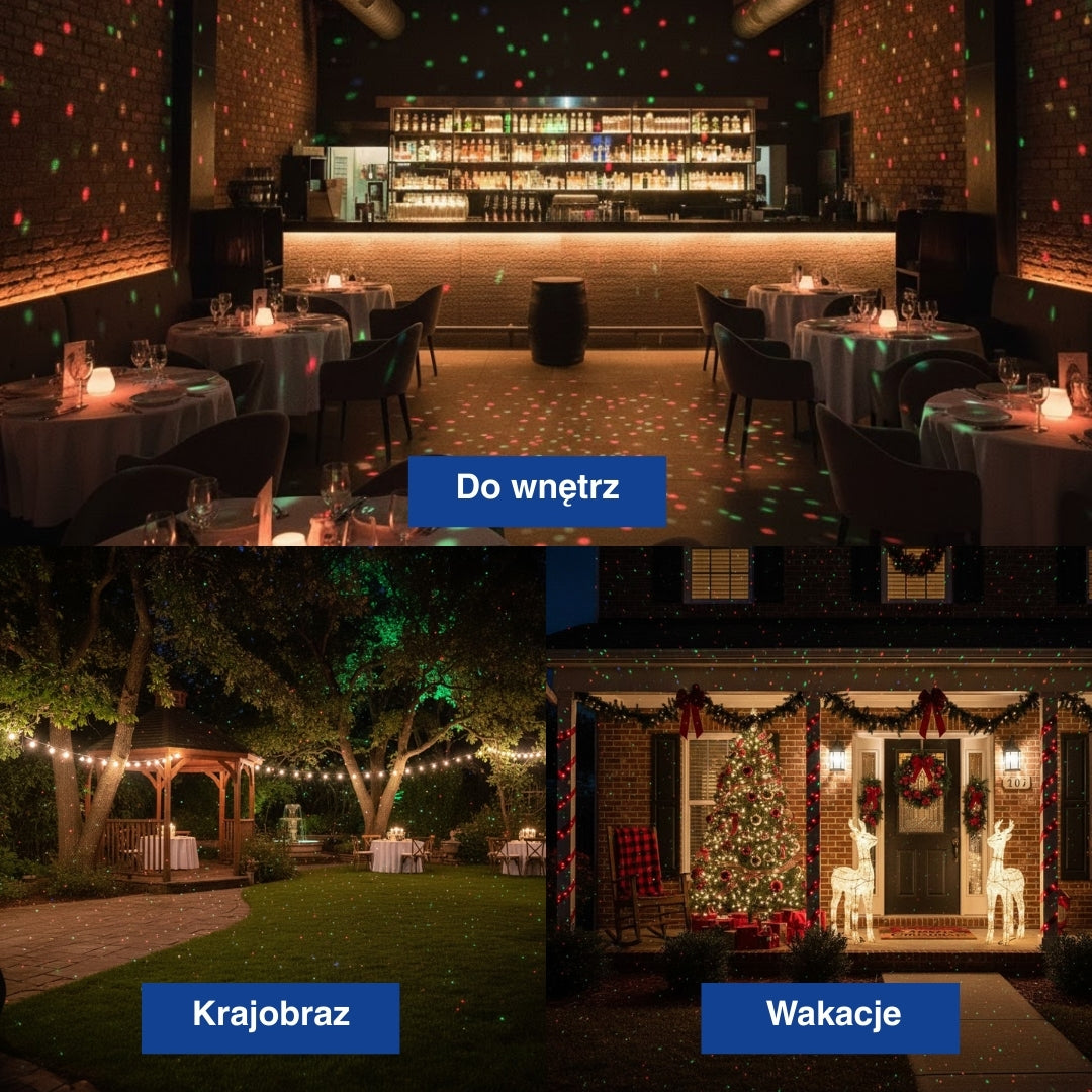 Zewnętrzny projektor świąteczny – użycie na przyjęciach, przed domem, w ogrodzie i na krajobrazie