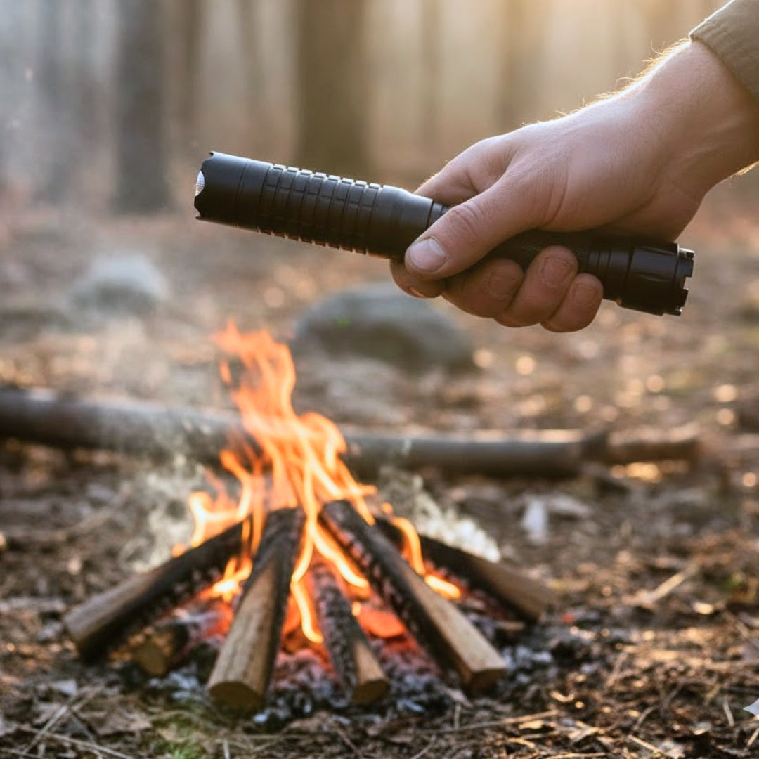 taktyczna latarka laserowa w pobliżu ognia – odporna na wysoką temperaturę